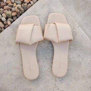 NEW Jenni Kayne Leather Dani Square Toe Slide On Knot Sandals Luxury Sand NWOT 8